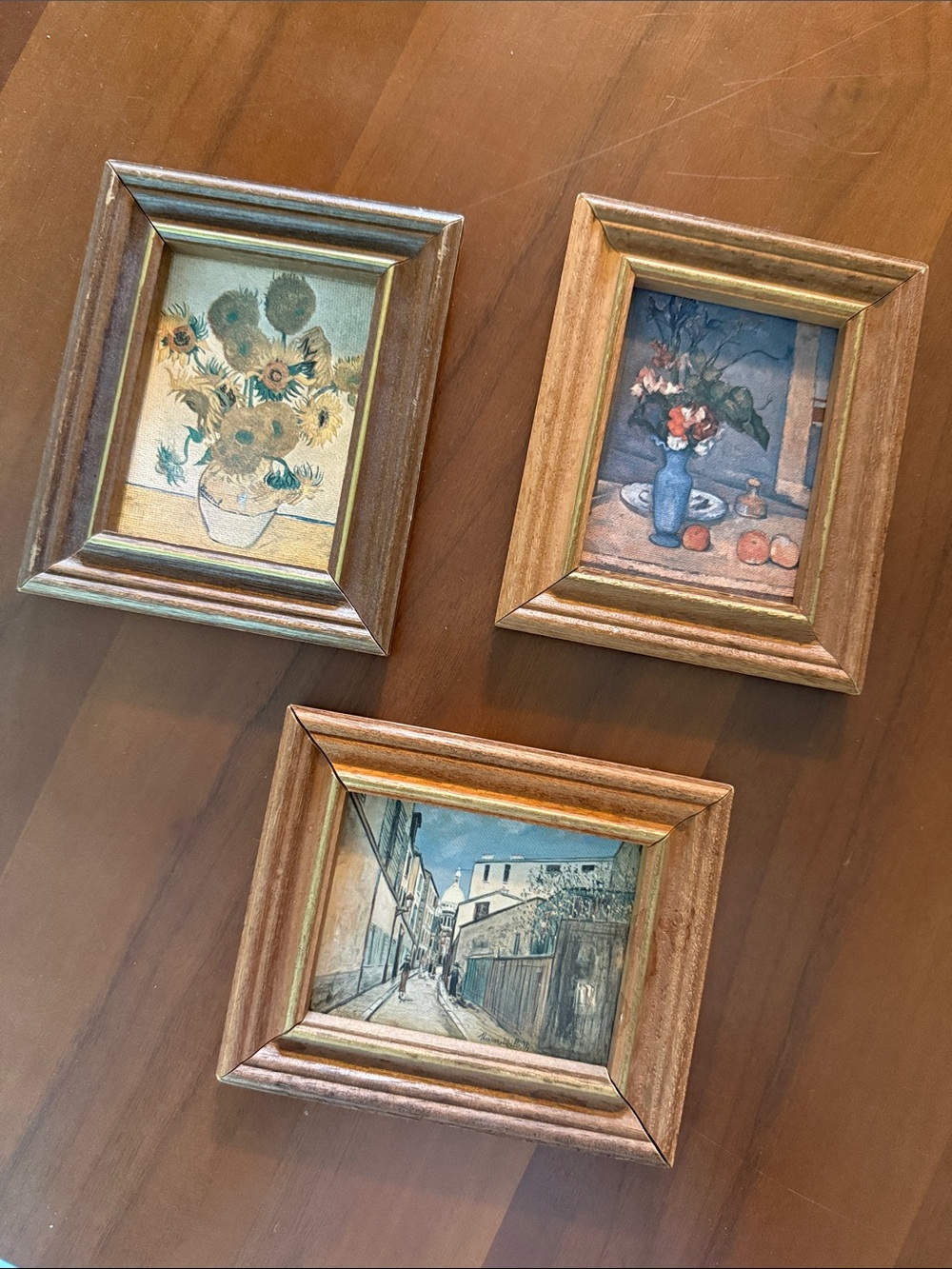 Set of Small Gold Wood Picture Frames Van Gogh, Cezanne, & Utrillo Prints
